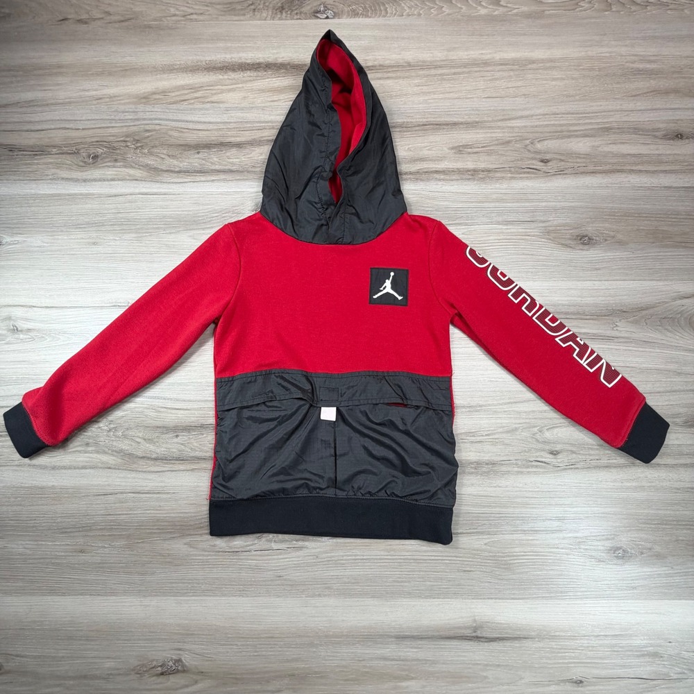 Kids Jordan Red Black Fleece Hooded Sweatshirt‎ Hoodie Youth Size L 7-8 Years